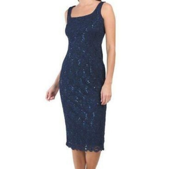 NEW Alex Evenings Sequin Lace Sheath Dress Size 16 - Picture 2 of 9